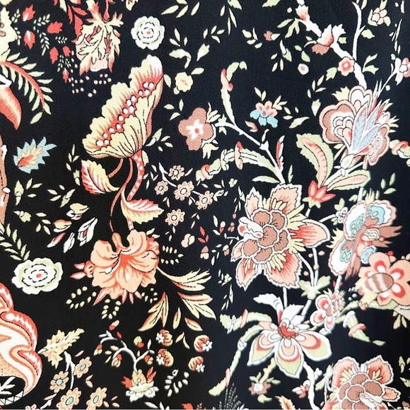 H&M Women’s Black Paisley Floral Ruffle Collar Peasant Boho Midi Dress Flowy 4 - Picture 7 of 10